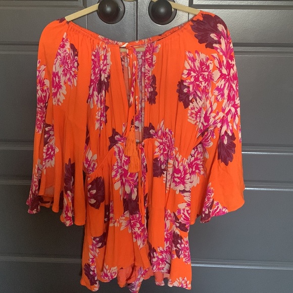 Orange tropical print romper coverup small - Picture 10 of 11